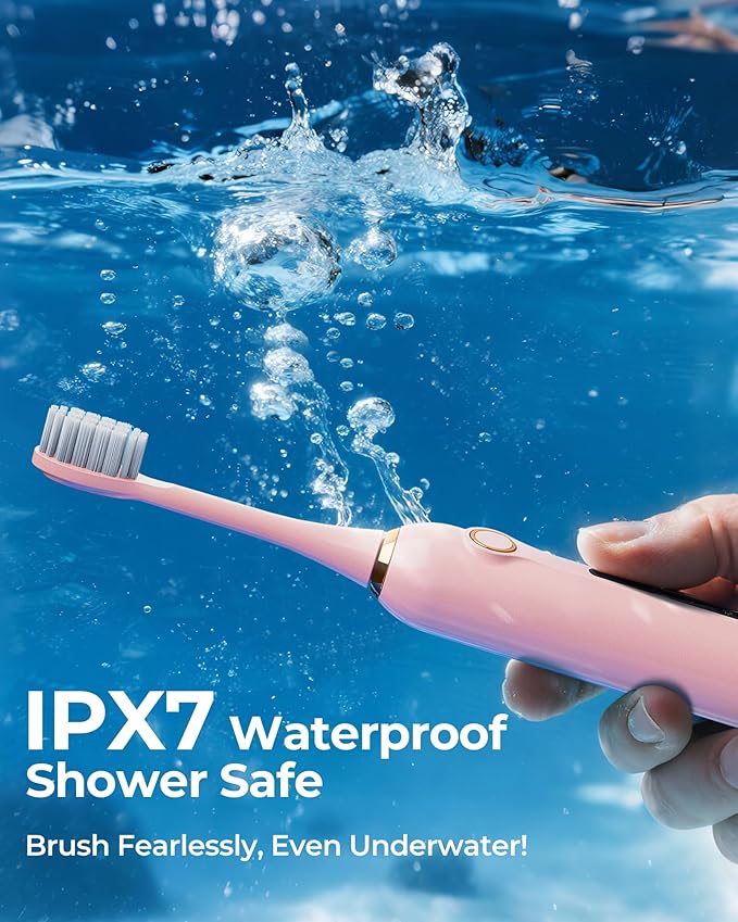 Pink Electric Toothbrushes, with 8 Brush Heads, 1 Travel Toothbrush Case, for Adults and Kid Electric Toothbrush, Long 180-Day Battery Life, 6 Modes, IPX7 Waterproof, Smart 2-Minute Timer.