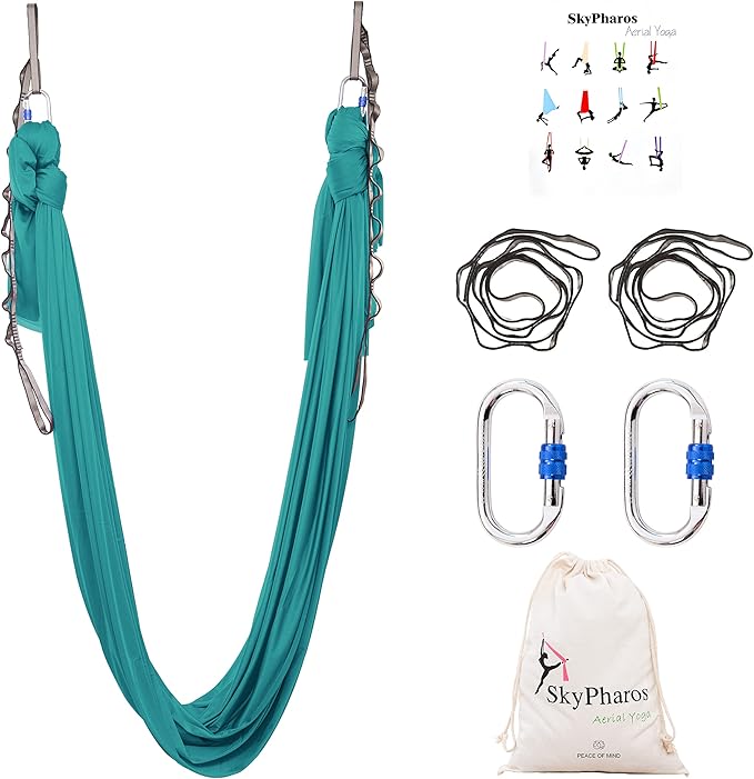 5.5 Yards Aerial Silks Yoga Swing Set - Aerial Yoga Hammock Kit Anti-Gravity Flying for Fitness, Low/Non Stretch Nylon Tricot Fabric Hardware Included for Dance-StrideForce Fitness