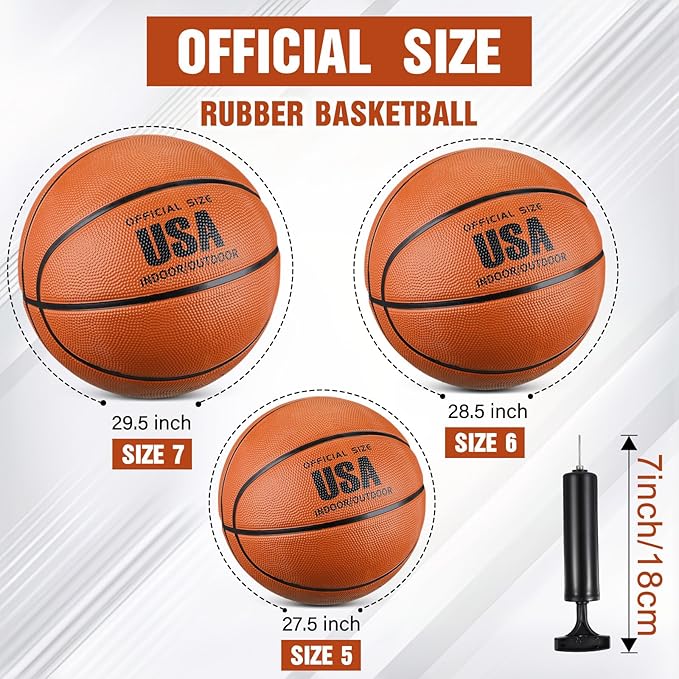 HyDren 12 Pcs Basketballs Bulk with Pump Donation Supplies Size 5/6/7 Deflated Basketball for Outside Sport Operation Machine Stitched Ball-StrideForce Fitness