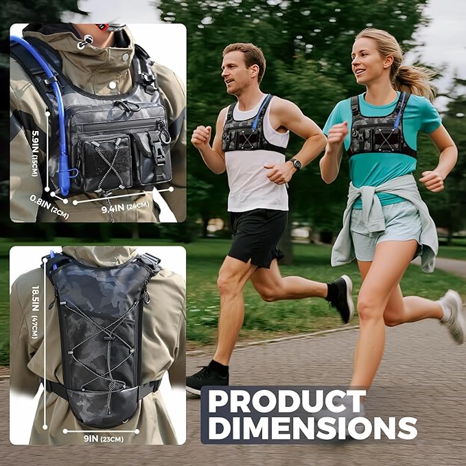USA Original Patent Running Hydration Vest Backpack, Lightweight Chest Pack with 2.0L Water Bladder Bag Daypack for Hiking Running Cycling Race Marathon for Women Men-StrideForce Fitness
