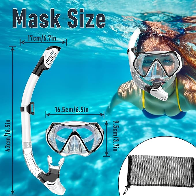Snorkeling Gear, Dry Snorkel Set180° Panoramic Wide View,Anti-Fog Scuba Diving Mask, Professional Snorkeling Gear for Free Breathing, Swimming, Diving-StrideForce Fitness