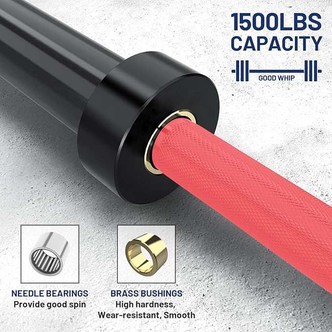 7ft Olympic Barbell Bar 45LB Load 1500lbs Capacity Available, for Gym Home Exercises, Weightlifting, Powerlifting for 2" Olympic Plates-StrideForce Fitness