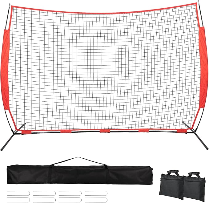 7x7/16x10/20x10ft Backstop Net, Ball Stop Net with Handbag,Fix Sports Net Barrier by 4 Spike&2 Sandbag,Sports Practice Barrier Net for Baseball,Softball,Lacrosse Train,Backstop Net for Backyard-StrideForce Fitness