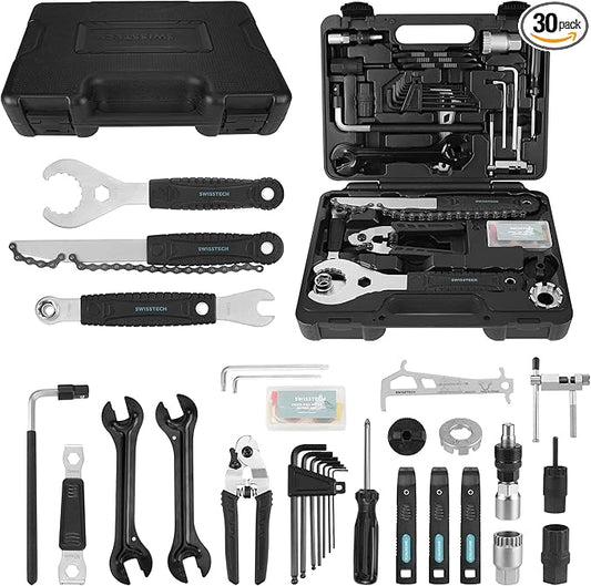 Swiss+Tech 30 Piece Bike Repair Tool Kit, Bicycle Maintenance Tool Set with Storage Case, Bike Accessories for Mountain/Road/Park Bike-StrideForce Fitness