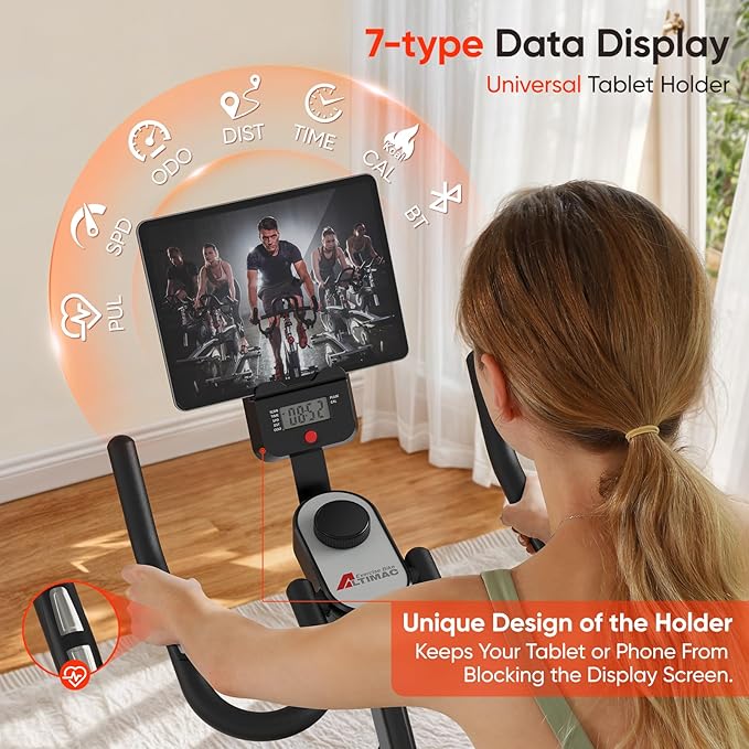 Exercise Bike, Stationary Bike for Home/Indoor Cycling Bike Silent Belt Drive, Stationary Bike with 300lbs Weight Capacity w/Comfortable Seat Cushion & Tablet Mount-StrideForce Fitness