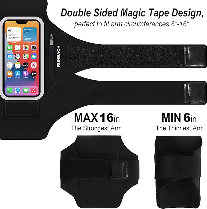 Armband for Samsung Galaxy S25 Ultra/S24 Ultra/S23 Ultra/S22 Ultra/S21 Ultra/S20 Ultra/S25+/S24+/S23+/S22+/S21+/S20+/S10+/S9+/S8+, with Zipper Pocket for for Galaxy Buds (Black)-StrideForce Fitness
