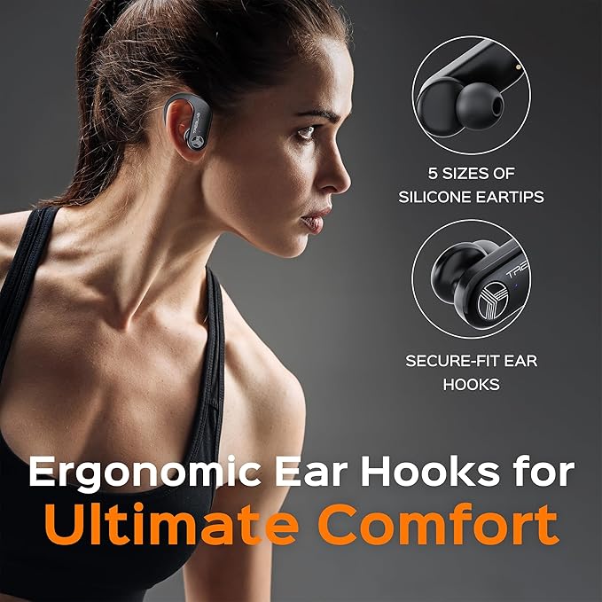 TREBLAB X3 Pro - Ultra Comfortable Earhooks, Pure-HD Sound, Punchy Bass, 145H Battery, Waterproof & Sweatproof Bluetooth Earbuds, Mics for Calls, True Wireless Ear Buds for Sports Workout Running-StrideForce Fitness