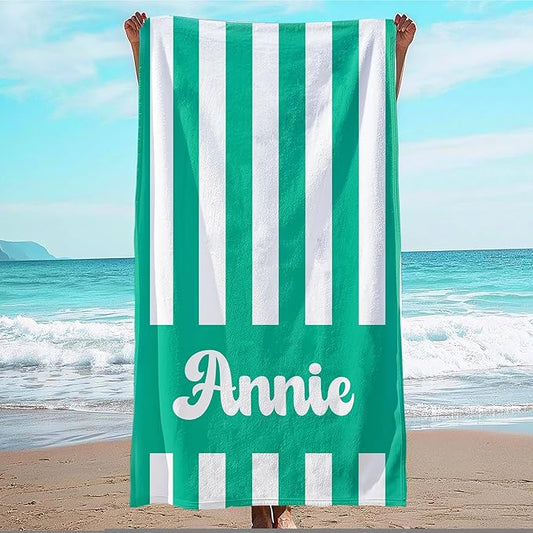 JML Personalized Beach Towel with Name, Custom Cabana Stripe Beach Towel, Customized Microfiber Pool Towel, Quick Dry & Absorbent Swim Towel for Adult,Mother's Day, Birthday, Summer Holiday,Vacation-StrideForce Fitness