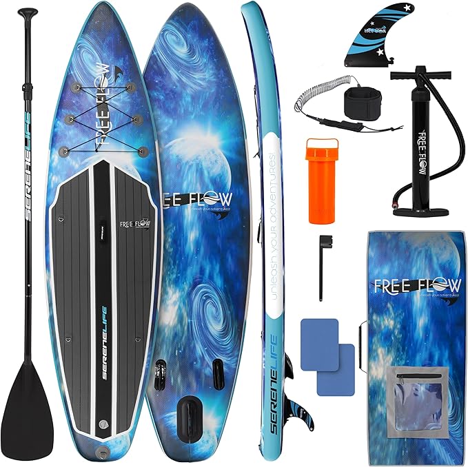 SereneLife Inflatable Stand Up Paddle Board with Premium SUP Accessories – Wide Stable Design with Non-Slip EVA Deck Pad for Adults and Youth of All Skill Levels, 350 lbs Capacity-StrideForce Fitness