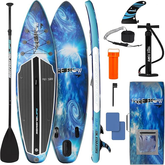 SereneLife Inflatable Stand Up Paddle Board with Premium SUP Accessories – Wide Stable Design with Non-Slip EVA Deck Pad for Adults and Youth of All Skill Levels, 350 lbs Capacity-StrideForce Fitness