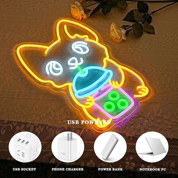 Corgi Neon Sign Bubble Tea Neon Light for Wall Decor Colorful Neon Sign Dog Neon Signs for Bedroom Dessert Coffe Shop Store Business Wall Decoration-StrideForce Fitness