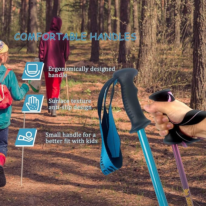 Kids Hiking Poles, 2PCS Todder Collapsible Trekking Poles for Hiking, Ski, Outdoor Activities, Todder Hiking Essentials for Boys and Girls, Blue, Pink Available-StrideForce Fitness