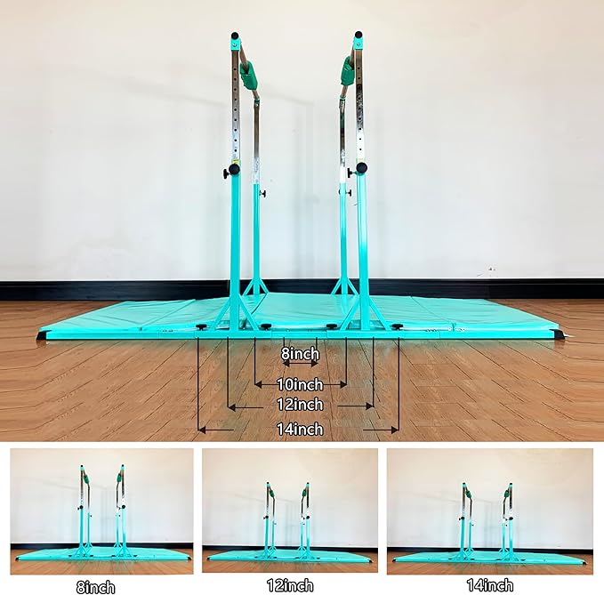 Gymnastics Double Horizontal Bars 3Play Parallel Bars Uneven Bars Gymnastics Training Kip Bar with 304 Stainless Steel Regulating Arms & Fiberglass Rail for Indoor Outdoor Home Club Use-StrideForce Fitness