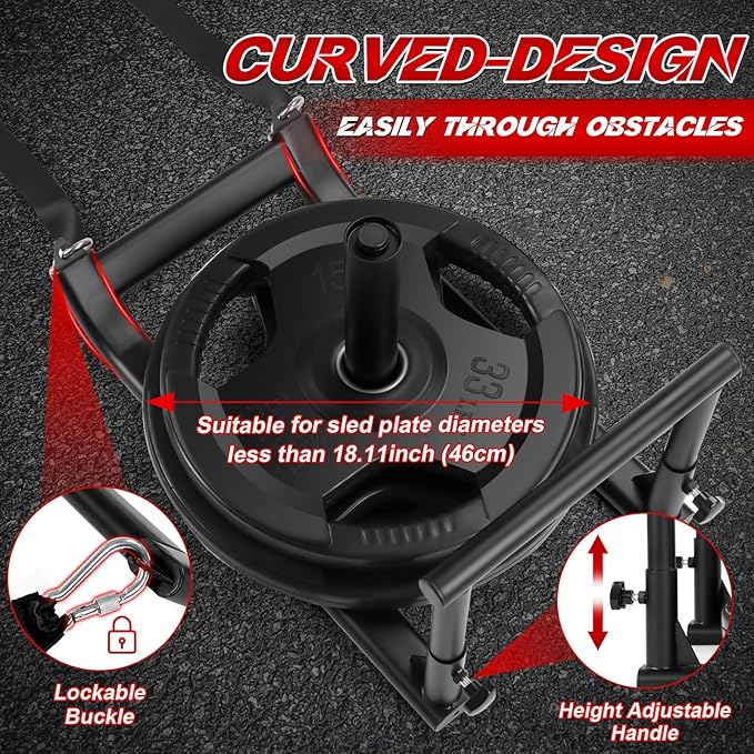 GADFISH Medium-Sized Weight Sled, Adjustable Height Workout Fitness Sled for Speed Training, Push and Pull Sleds for Exercise, Suitable for 1" & 2" Weight Plate, Applicable to Multiple Scenarios-StrideForce Fitness