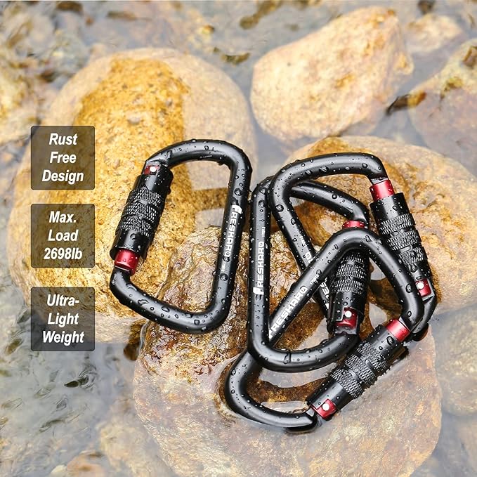 FresKaro 3inch 12kN-2698lbs Auto Locking Carabiner Clips, Solid D Shape, Heavy Duty 7075 Aluminum, Lightweight 1.09oz, Rust Proof, for Hammock, Hiking, Dog Leash, Keychain etc., Multi-Colors-StrideForce Fitness