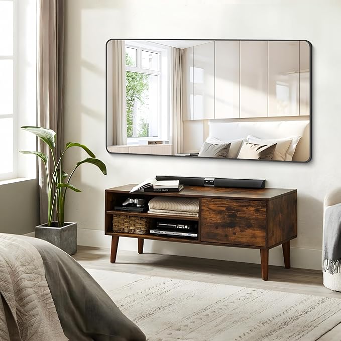 FORBATH Bathroom Mirror 30" x 55", Large Rectangular Wall Mirror with Black Aluminum Frame Rounded Corner, Wall Mounted Mirror for Bathroom Bedroom Entryway Living Room-StrideForce Fitness