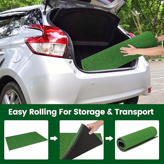 Tangkula Golf Hitting Mat, Artificial Turf Mat for Indoor/Outdoor Golf Practice Includes 2 Rubber Tees & 2 Alignment Sticks, Golf Training Mat for Home Backyard Garage-StrideForce Fitness