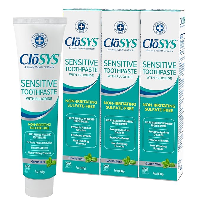CloSYS Fluoride Toothpaste, 7 Ounce (Pack of 3), Gentle Mint, Whitening, Enamel Protection, Sulfate Free