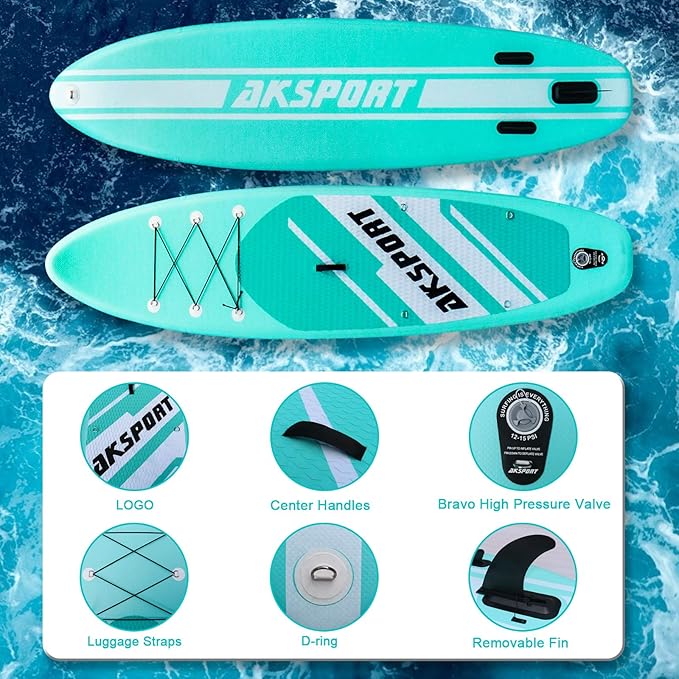 AKSPORT Inflatable Stand Up Paddle Board, SUP Board with All Accessories, Wide Stable Design, Non-Slip Deck, Inflatable Paddle Boards for Youth & Adult-StrideForce Fitness