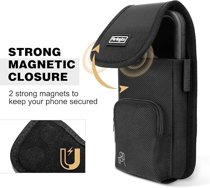 Perilogics Phone Holster with Magnetic Cover, Belt Clip Pouch Fits iPhone 17 Pro Max, 16 Pro Max, 16 Plus and Other Pro Max/Plus Models with Case Installed, with Zipper Storage & Card Pocket-StrideForce Fitness