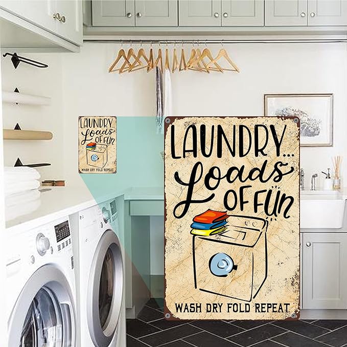 Gocolt Fun Laundry Sign - Vintage Home Decor Unique Accessory Tin Painting Signs - Fits Wall Mounts - Wash-Dry-Fold-Repeat 12x8 Inch-StrideForce Fitness