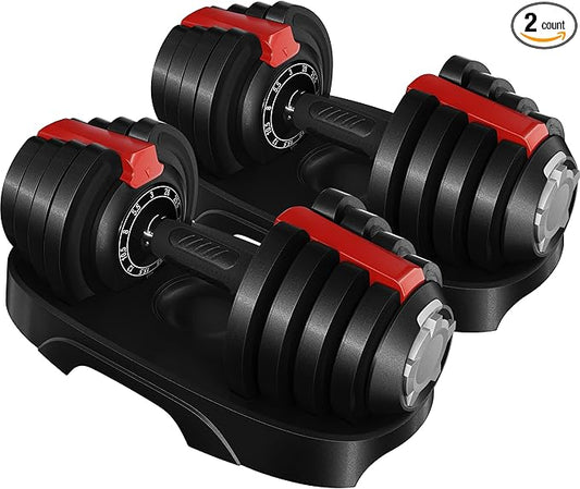 Yaheetech Adjustable Dumbbell Set 28/40/52.5/90LBS Adjustable Dumbbells Fast Adjust Dumbbell Weight Set with Anti-Slip Handle and Tray for Men/Women Home Gym Strength Training Equipment Single/Pair-StrideForce Fitness
