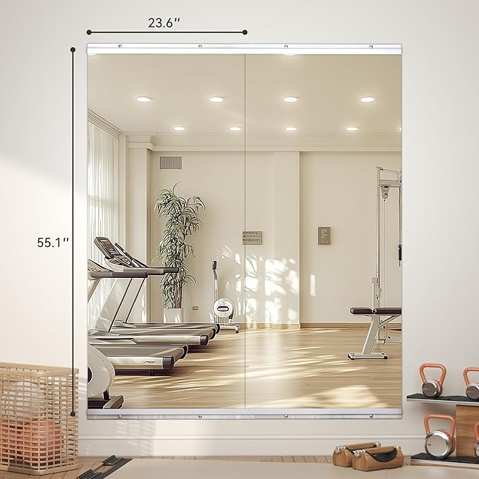 Hasipu Home Gym Mirror 55" L x 24" W - 2PCS Large Full Body Mirror for Yoga, Wall-Mounted Mirrors for Fitness, Garage, Dance Studio, 0.16in Tempered Glass Frameless-StrideForce Fitness