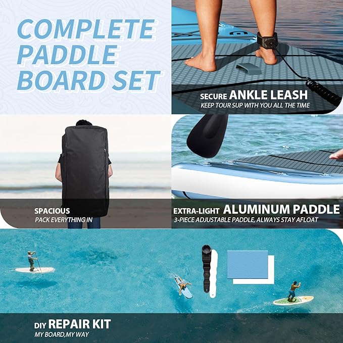 Inflatable Stand Up Paddle Board, 10'x30''x6'' Ultra-Light Paddleboards for All Skill Levels with SUP Accessories, Paddle, Fins, Leash, SUP Pump, Backpack-StrideForce Fitness