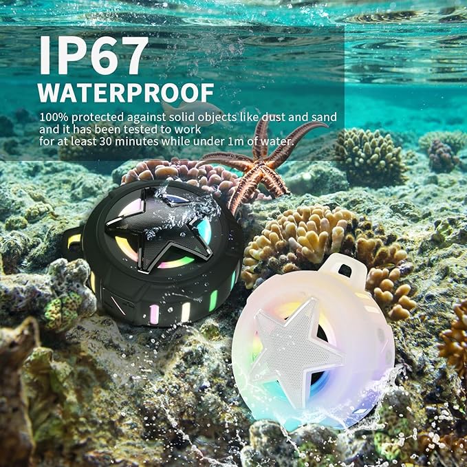 EBODA Bluetooth Shower Speaker, IP67 Waterproof Portable Speakers, Floating, TF Card, Small Outdoor Speaker with LED Light, True Wireless Stereo for Bike, Beach, Paddle Board, Kayak, Gifts-StrideForce Fitness