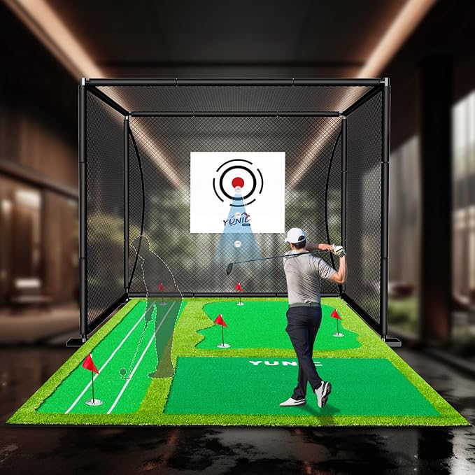 YUNIC Golf Driving Cage with Metal Frame - Choose Standard Hitting Target or Simulator Impact Screen-StrideForce Fitness