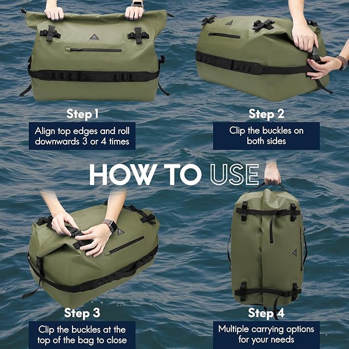 Haimont Large Waterproof Duffel Backpack Roll-Top Heavy Duty Dry Duffle Bag for Boating, Travel, Motorcycle, Kayaking, Camping, 60L-StrideForce Fitness