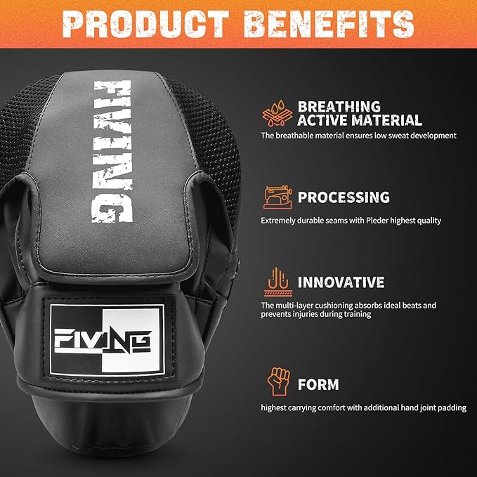 Boxing Pads for Men, Women, & Kids, Leather Focus Mitts for Martial Arts, Boxing Training, Curved Punch Mitts for Karate, Kickboxing,Muay Thai, Taekwondo-StrideForce Fitness