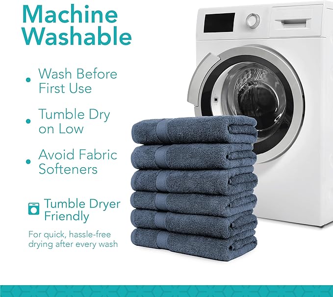 Pleasant Home Bath Towels Set of 6 (24” x 50”) 100% Cotton, 515 GSM | Lightweight, Soft & Absorbent Luxury Towels for Bathroom | for Gym, Pool & Spa | 6 Pack, Navy-StrideForce Fitness