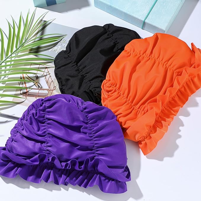 Soulchen 3 Pcs Swim Cap Women Adult with Ruffled Edges Nylon Cloth Swimming Cap for Women Bathing Hats Swim Turban Waterproof Swimming Hat-StrideForce Fitness