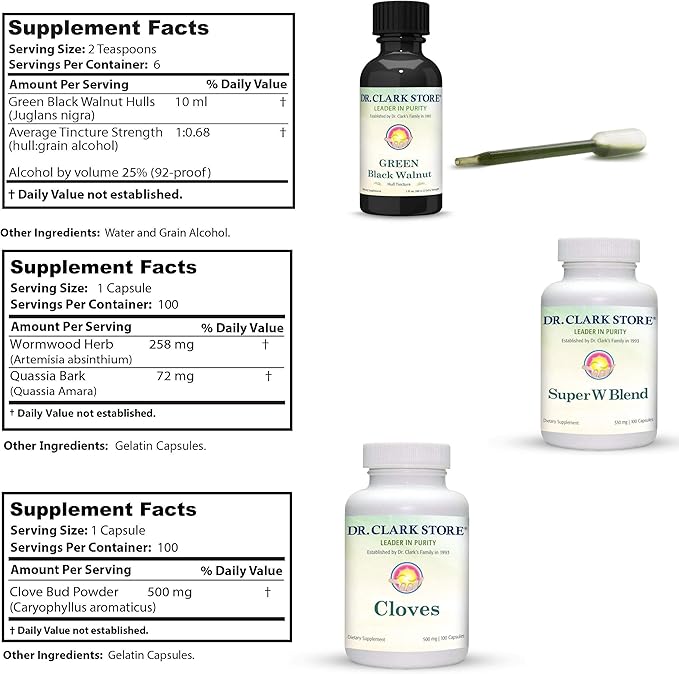 Dr Clark Store Intestine Support & Cleanse Kit - with Original Green Tincture from Black Walnut Hulls, Wormwood, and Cloves-Helps Maintain Optimum Intestinal Function-StrideForce Fitness