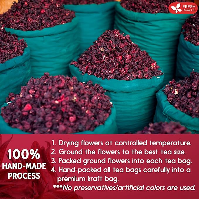 FreshDrinkUS Premium 30 Hibiscus Tea Bags, 100% Natural & Pure, Loose Flower Herbal Tea, No Sugar, Caffeine, Gluten, Vegan-StrideForce Fitness