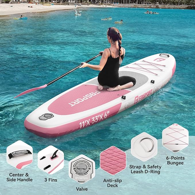 FBSPORT 11FT Premium Inflatable Stand Up Paddle Board with Electric Pump, Yoga Board with SUP Accessories & Carry Bag | Wide Stance, Surf Control, Non-Slip Deck, Leash and Paddle for Youth & Adult-StrideForce Fitness