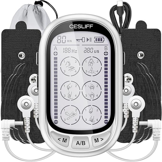Dual Channel TENS EMS Unit Large Screen 24 Modes 36 Levels Intensity Muscle Stimulator, Rechargeable Electric Pulse Massager TENS Machine for Lower Back Neck Shoulder Pain Relief with 10 Pads-StrideForce Fitness