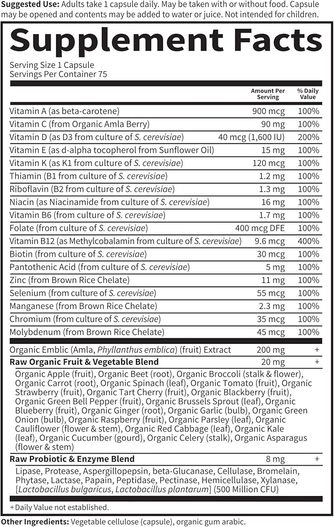 Garden of Life Vitamin Code Raw One for Men, Once Daily Multivitamin, 75 Capsules, One a Day Mens Vitamins Plus Fruit, Veggies & Probiotics for Mens Health, Vegetarian Multivitamins-StrideForce Fitness