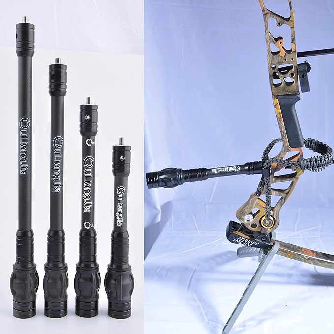 AMEYXGS Bow Stabilizer for Compound Bow, 6" 8" 10" 12" Rod Balance Bar with Damping System and Weights Shock Absorber for Compound Bow Archery Accessory-StrideForce Fitness