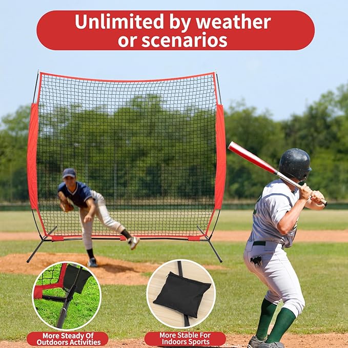7x7/16x10/20x10ft Backstop Net, Ball Stop Net with Handbag,Fix Sports Net Barrier by 4 Spike&2 Sandbag,Sports Practice Barrier Net for Baseball,Softball,Lacrosse Train,Backstop Net for Backyard-StrideForce Fitness
