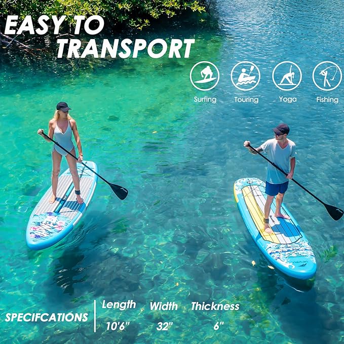 UPWELL 10'6"/11'/11'6" Inflatable Paddle Board, Stand Up Paddlboard for Youth & Adults, Stable Design, Premium SUP Accessories, Backpack, Leash, Hand Pump, Fins-StrideForce Fitness