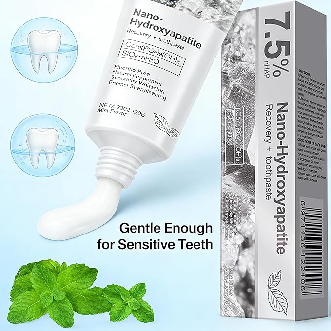 Hydroxyapatite Toothpaste, 7.5% Nano Hydroxyapatite Toothpast, Deep Cleaning for Advanced Enamel Protection, Fluoride-Free Gentle and Effective Formula with Fresh Mint (1 Set)