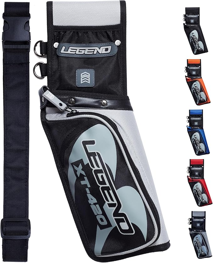 Legend XT420 Field Quiver - Left or Right-Handed Quiver Arrow Holder, Archery Quiver with 3 Arrow Tube, Durable Nylon Hip Quivers with Multiple Pockets for Archery Accessories, Score Card & Tools-StrideForce Fitness