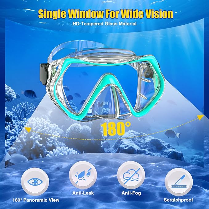 Snorkeling Gear, Dry Snorkel Set180° Panoramic Wide View,Anti-Fog Scuba Diving Mask, Professional Snorkeling Gear for Free Breathing, Swimming, Diving-StrideForce Fitness