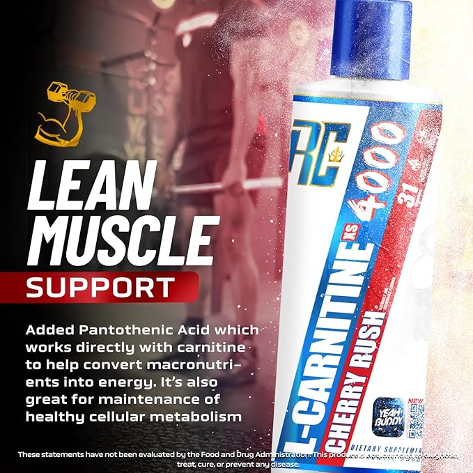 Ronnie Coleman Signature Series L Carnitine XS 4000 Liquid, Stimulant Free, Sugar Free, Zero Carbs, Lean Muscle Strength Support for Men & Women, 16 Oz (16 oz, Cherry Rush (4000))-StrideForce Fitness