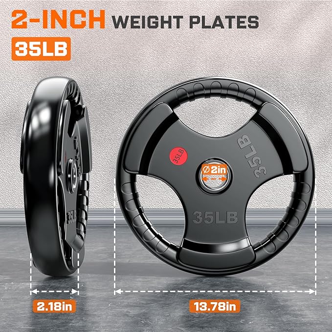 XDDIAS Rubber Weight Plates for Barbell, 2-Inch Olympic Grip Plate for Strength Training, Weightlifting and Bodybuilding in Home & Gym, Solid Cast Iron Weight Plates Pair and Sets-StrideForce Fitness