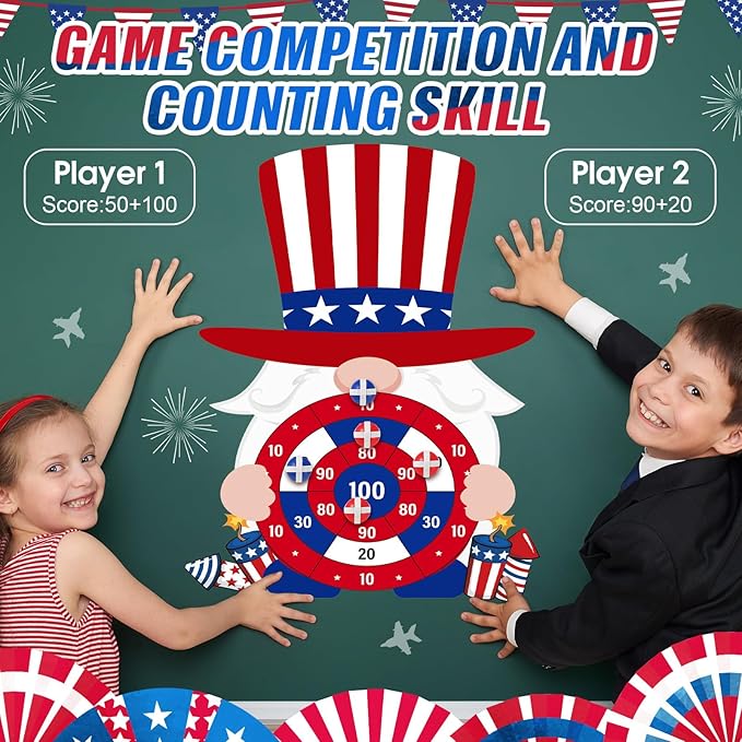 4th of July Games Set Patriotic Dart Board Games with 6 Sticky Balls Independence American Day Party Favor for Red White and Blue Party Throwing Indoor Outdoor Yard(Top Hat)-StrideForce Fitness