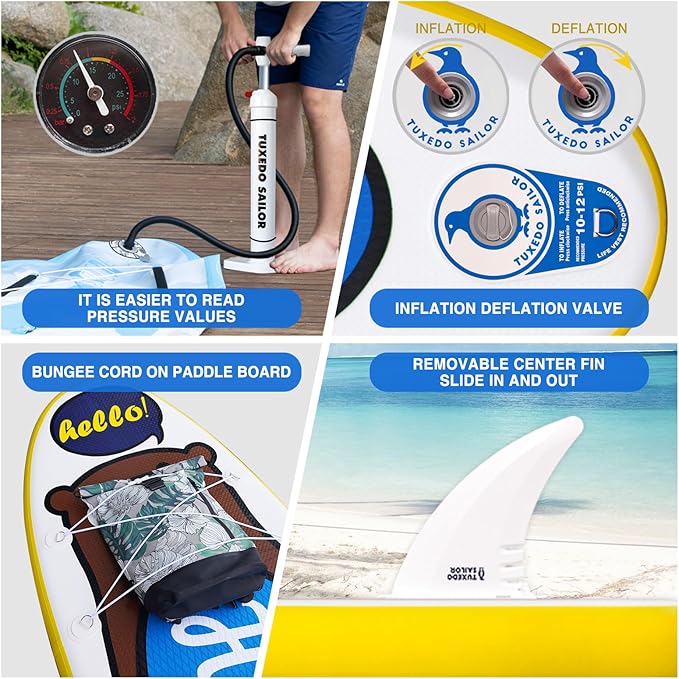 Tuxedo Sailor Kids Inflatable Paddle Board Lightweight and Safe Fishing Stand Up Paddle Board for Adults with Accessories-StrideForce Fitness