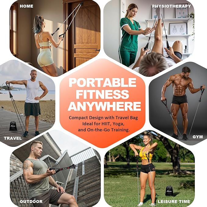 HPYGN Resistance Bands, Exercise Bands with Handles, Fitness Bands, Workout Bands with Door Anchor and Ankle Straps, for Heavy Resistance Training, Physical Therapy, Shape Body, Yoga, Home Workout Set-StrideForce Fitness